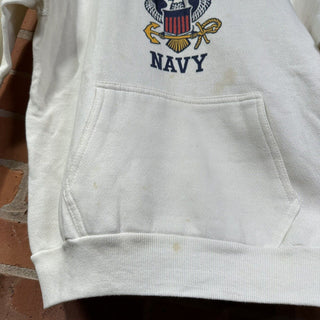 Vintage 70s United States Navy Military Hoodie White Sweatshirt Medium