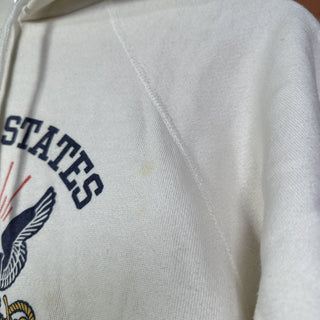 Vintage 70s United States Navy Military Hoodie White Sweatshirt Medium